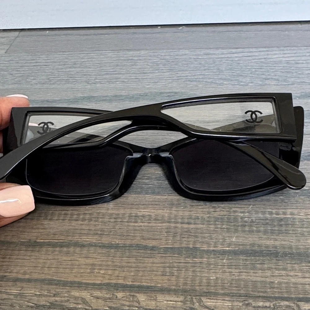 CHANEL Black Oversized Rectangular Sunglasses - Picture 2 of 5